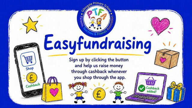 An image that describes how users can sign up to the Easy Fundraising platform to help raise money for the PTFA through cash back offers via the app.